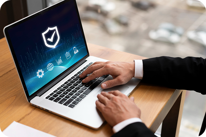 Professional verifying digital identity on laptop